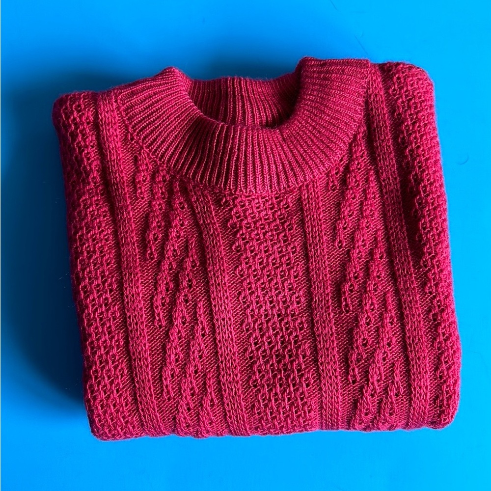 Girls Cozy Dark Pink Cable Knit Sweater with Textured Patterns